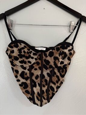 Bear Dance Leopard Print Mesh Corset Crop Top Small